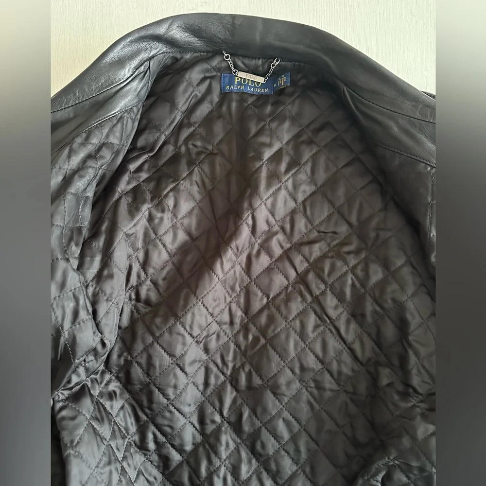 Polo Ralph Lauren Black Leather Biker Jacket - 100% Sheep Leather - size L - Picture 9 of 9